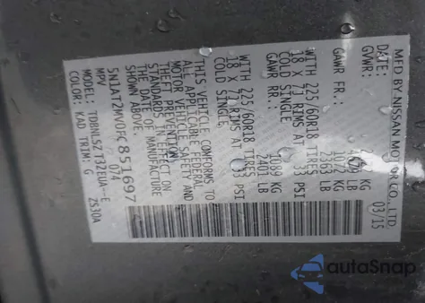 2015 Nissan Rogue Sl z USA, uszkodzony, nr VIN 5N1AT2MV0FC851697